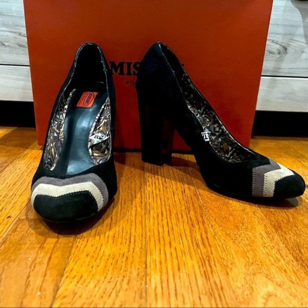 Missoni Black Barkwood Zig Zag Suede Pumps 7